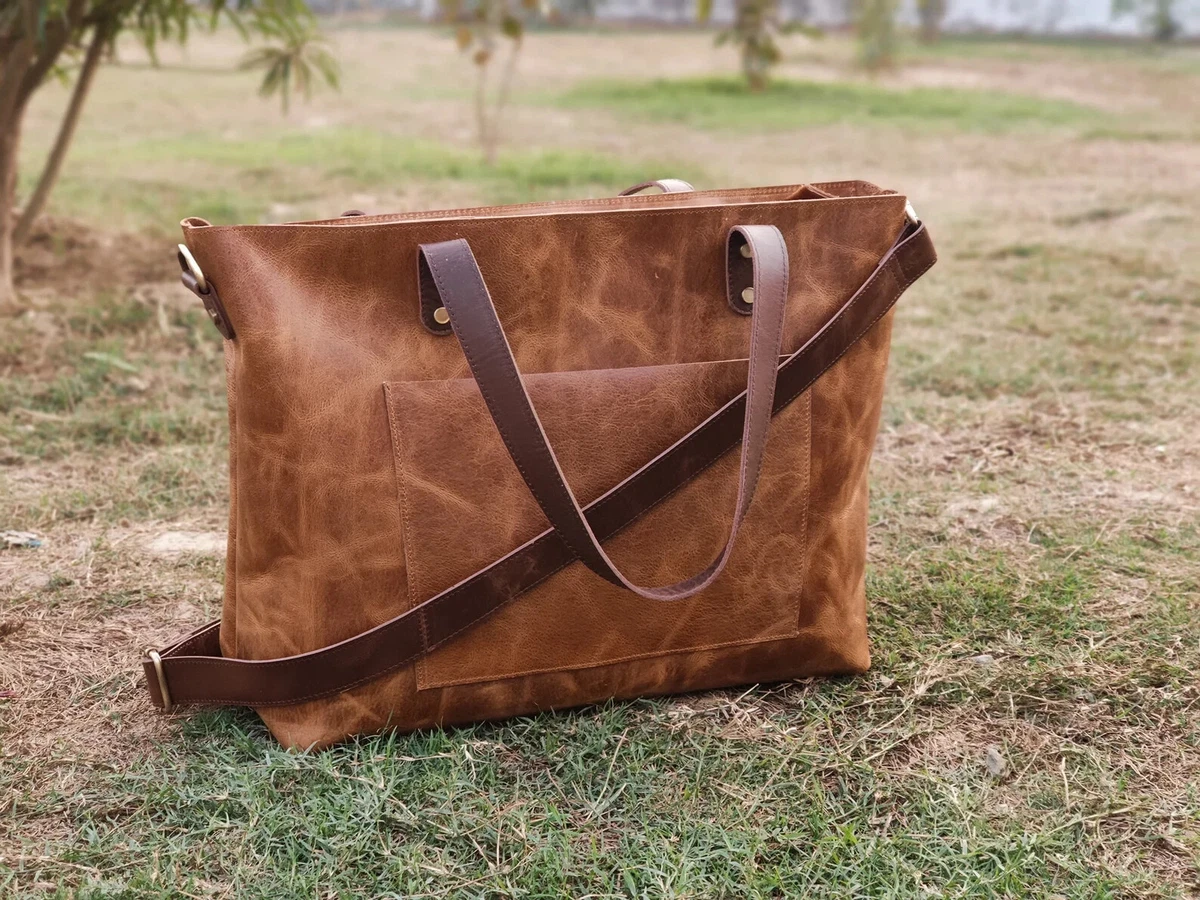 Leather work bag deals