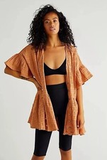 Free People Kaylani Oversized Boho Tunic Dress Doe Rust Brown Size Large