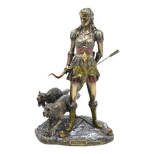 Statua scultura Skadi dea norrena dell'inverno caccia e montagne finitura bronzo