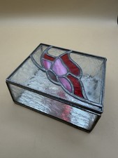 Vintage Etched Stained Glass Trinket Box BUTTERFLY
