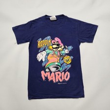 Vintage 1991 Mario Nintendo Shirt Kids Large 90s Video Game Promo Navy