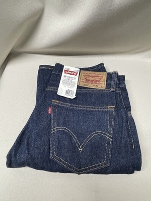 Levi's Straight Jeans Dark Wash Blue Denim Button Logo Men's Solid