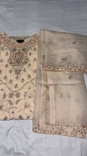 Sana Safinaz Pakistani Salwar Kameez Beige Chiffon Embroidered Women