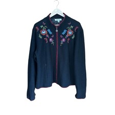 Vtg Coldwater Creek Embroidered Floral Wool Jacket Black Multicolor XL