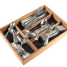 WMF82 Germany Flatware 60pc Set – Modern Hollow Knife, Cocktail Forks, Wood Tray