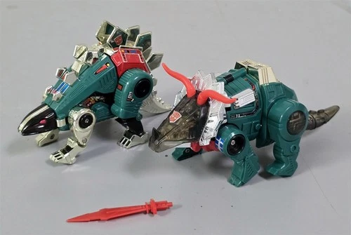 X-65 VINTAGE 1990'S HASBRO TRANSFORMER G2 DINOBOTS SNARL & SLAG (GREEN)