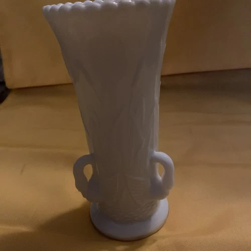 Vintage Westmoreland Milk Glass Vase With Swans with Cat Tails 1960's