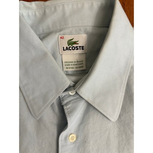 Camisa Lacoste Hombres 42 Bebé Azul Informal Abotonada Algodón Vestido Preppy Algodón Usada en Excelente Condición - Imagen 3 de 5