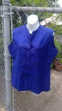 Deep Blue Sleeveless Button-Down Linen Blouse Shirt Floral Embroidery Size M NWT