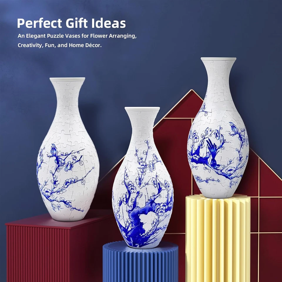 Jarrón rompecabezas 3D para adultos, kit de artesanía de 160 piezas de plástico curvas, flor única Foto 4 de 4