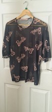 Barbie x Missguided Black And Pink Mesh Printed Shirt UK 10