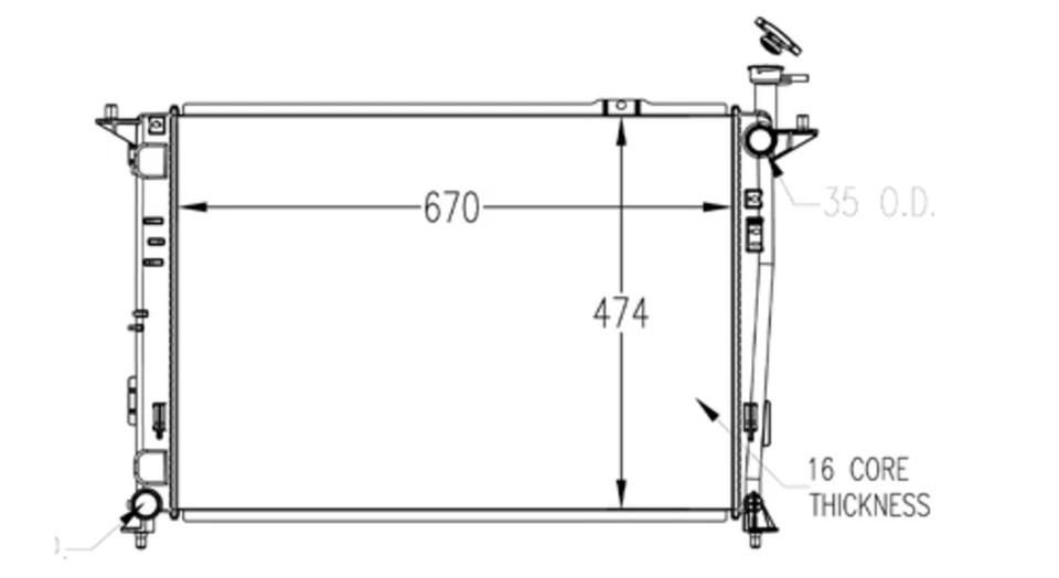 Radiator for 16-19 Kia Sorento 2.4L I4 Automatic Single Row 25310-C6500 - Image 2 of 2
