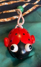 VTG-Wooden Ladybug Castanet Musical Instrument-with String Handle-Handpainted