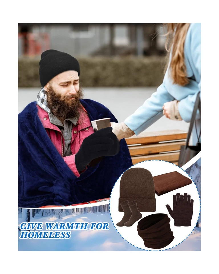 Paquete de 72 piezas de cuidado para personas sin hogar guantes de invierno calcetines coral polar en blanco... Foto 2 de 4