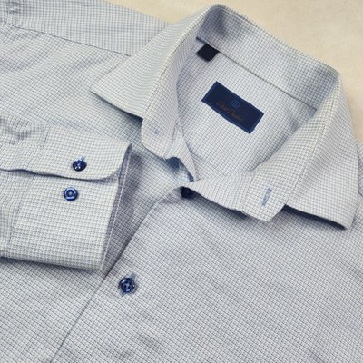 David Donahue Dress Shirt Mens 17 Button Up Blue 32/33 Cotton 100% Long Sleeve 