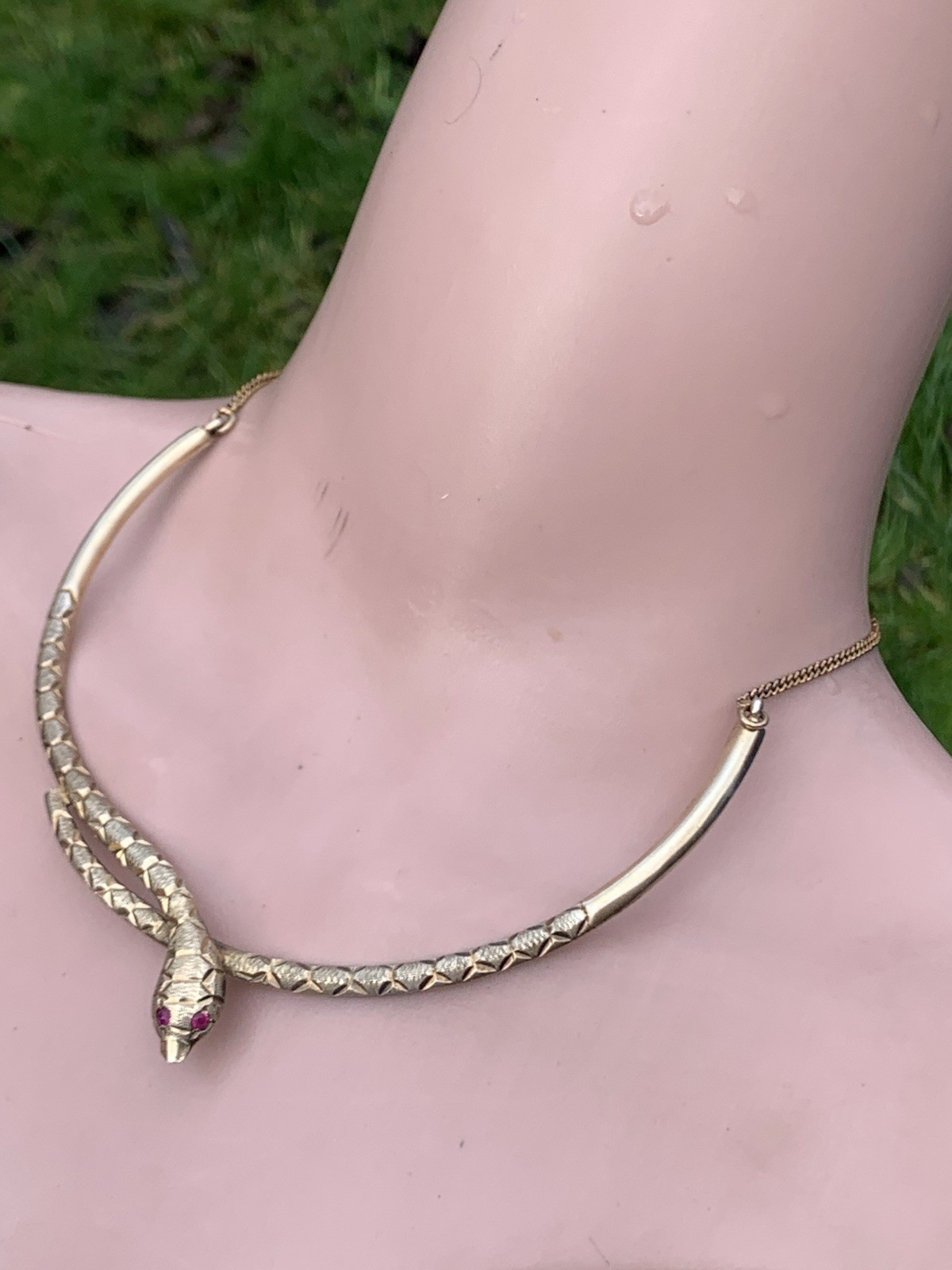 Silver Ruby Eyed Large Vintage Snake Necklace ￼ - image 4