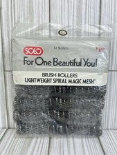 Vintage 1979 Brush Rollers Set of 14 NOS Solo LIghtweight Spiral Black Mesh USA