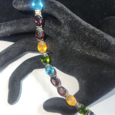 Seta Vintage Multi Color Glass Stone Tennis Bracelet Gold Tone 7.25 Inch - Image 1 of 4