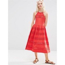 ASOS Red Crochet Lace Tiered Maxi Dress US 6 Cotton Strappy Back Boho