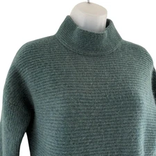 Rachel Zoe Sweater Womens Small Green 100% Cashmere Mock Neck Ribbed Hem