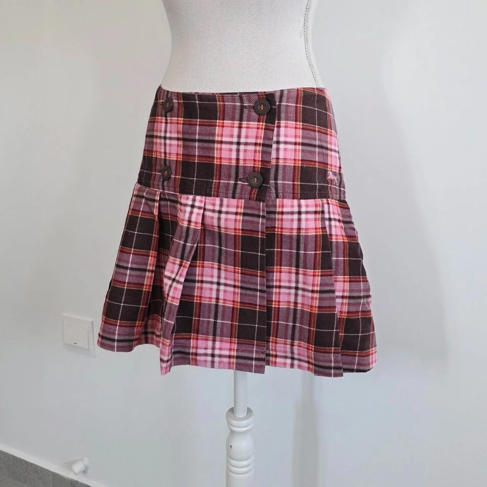 Minifalda vintage años 00 y2k rosa marrón plisada a cuadros colegiala coqueta 32" M Foto 3 de 4