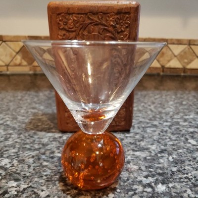 VINTAGE E. COINTREAU HANDBLOWN MARTINI ORANGE BUBBLE BALL GLASS SIGNED Set  Of 2