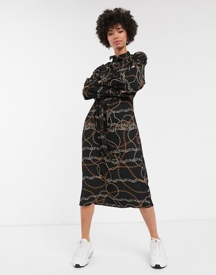 Monki Kettenmuster Kleid Midi Kleid Schwarz Gr. S