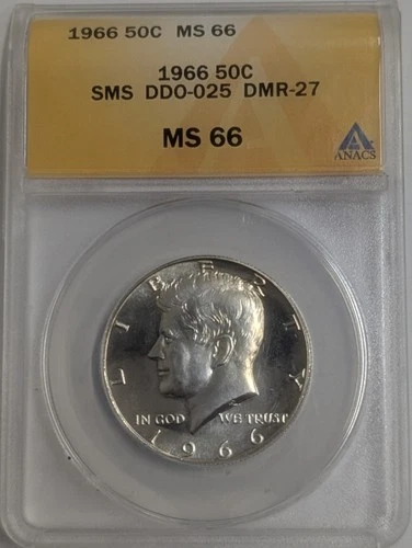 1966 Kennedy Silver Half Dollar 50C MS66 SMS DDO-025 DMR-27 ANACS Graded