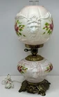 Antique Victorian Pink Painted Milk Glass Parlor Lamp With Lions Heads 20” 3-Way