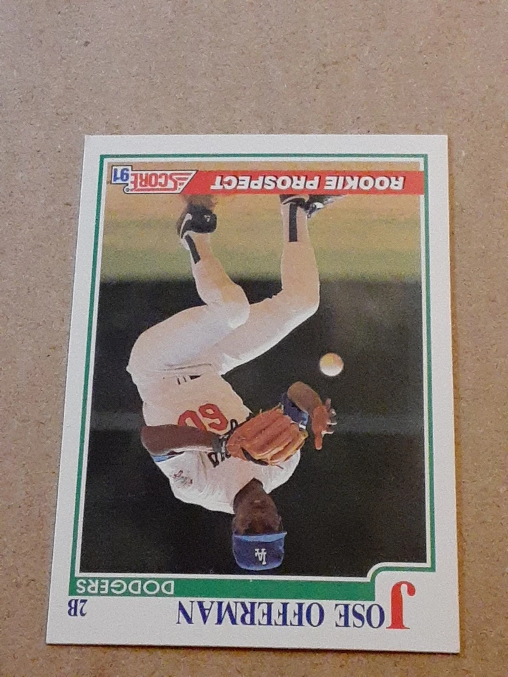Jose Offerman Los Angeles Dodgers 1991 Score #343 Baseball Card ROOKIE PROSPECT  - Image 3 of 4