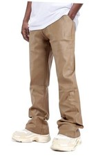 Mens Leather Bell Bottoms Slim Fit 70s Disco Flare Stacked Pants for 28 Brown