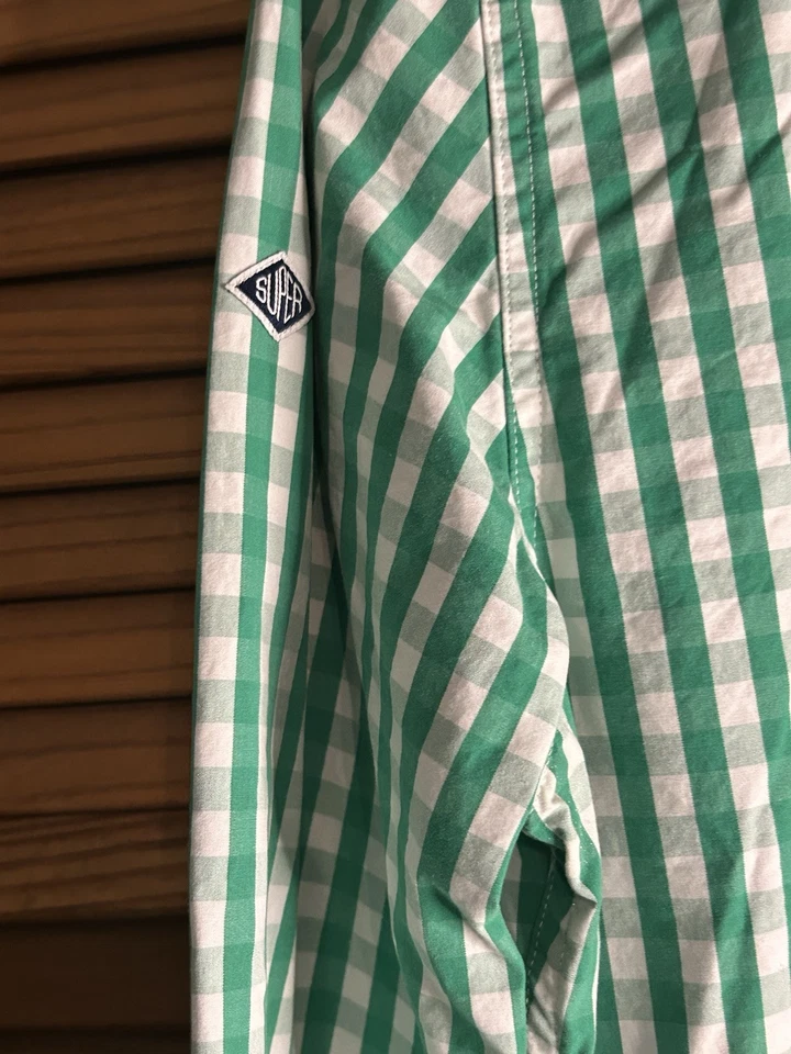 Superdry Button Down Shirt Men's Size Large L Green White Checkered Long Sleeve - Image 3 of 4