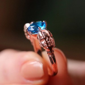Authentic Memento Mori Aquamarine 925 Sterling Silver Rose Gold Plated Ring