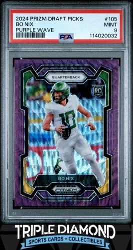 2024 Panini Prizm Draft Picks Bo Nix Rookie Purple Wave Prizm PSA 9 Mint BN742