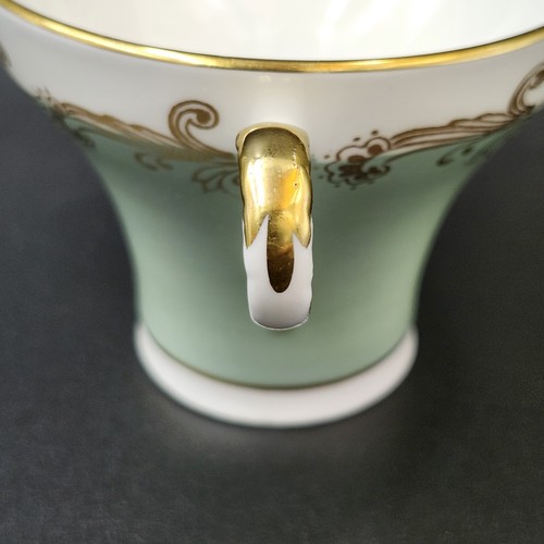 Vintage John Aynsley Corset Tea Cup & Saucer #2730 Sage Green W Gold Leaves - Picture 9 of 16