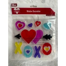 NEW Cute Window Gel Cling Stickers Hearts Valentines Day 15 pc Arrow XOXO Love 