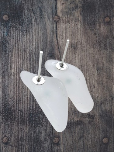 White Sea Glass Stud Earrings - Picture 2 of 3