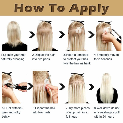 Pre-Bonded Keratin Glue Fusion Nail U Tip Real Remy Human Hair Extensions Blonde - Picture 12 of 26