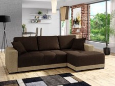 Corner Sofa Bed L-Shaped DALLAS Storage Sleep Function Springs Grey Brown New