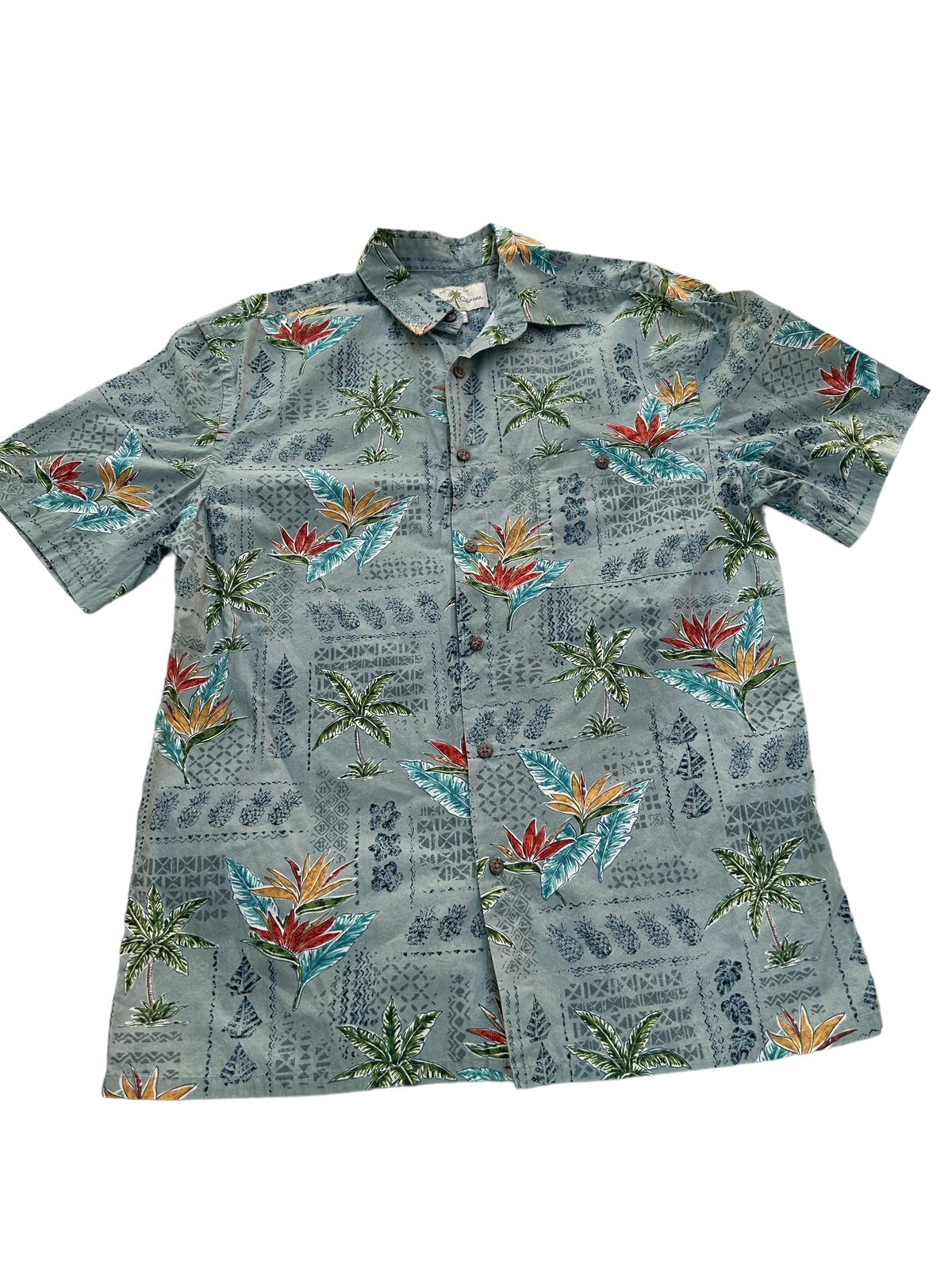 Island Shores Mens M Medium Hawaiian Aloha Palm Trees Button Up Shirt