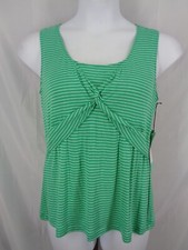 CAbi Green Stripe Gathered Sleeveless Top Tank Size Medium Style 6355 New
