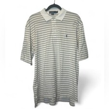 Polo Ralph Lauren Men Large White Stripe 100 Pima Cotton Pony Short Sleeve Polo