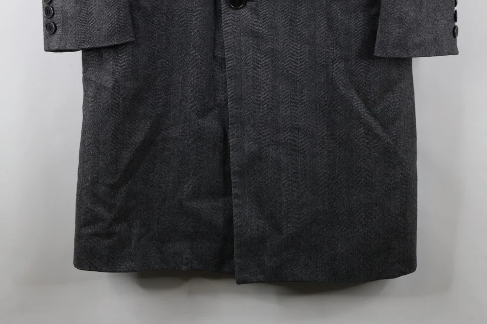 Vintage 70s Hickey Freeman Mens 42R Wool Herringbone Overcoat Jacket Gray USA - Image 4 of 4