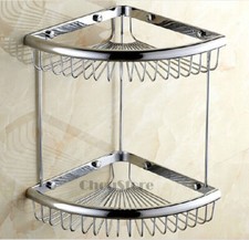 2 Tier Corner Shower Caddy Organizer Chrome Wall Mount Bathroom Storage Rack NEW