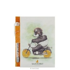 Brand New Santoro Fruity Scooty Collection Notebook & Pen Panda On A Motorbike