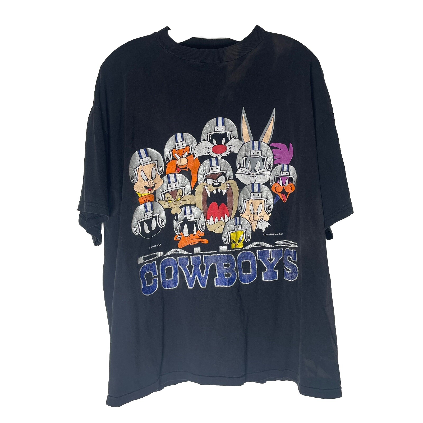 Dallas Cowboys 90s Looney Tunes Black T-Shirt XL NFL Vintage Super Bowl Taz Texas
