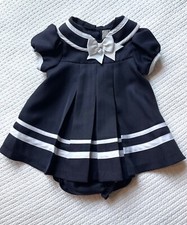 Rare Editions Girls Sailor Nautical Dress Navy/White, Size 6 Months
