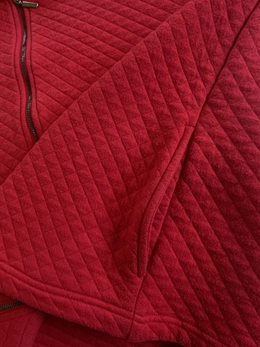 Karen Scott Quilted Red Hoodie Jacket Medium Zip Front With Pockets No Size Tag - Picture 6 of 9