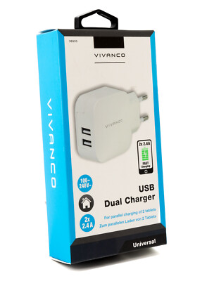 Vivanco Dual 2x USB Ladegerät Netzteil Netzstecker Smart IC Charger Adapter 513