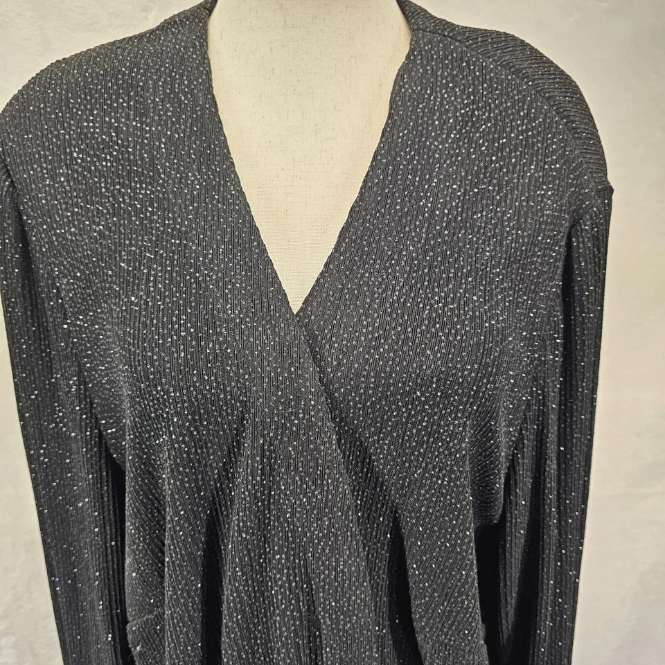 Cárdigan de fiesta Alex Evenings negro brillante frente abierto tejido con cuentas talla 16W Foto 3 de 4